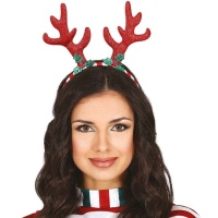 Diadema de reno con cuernos de colores navideños