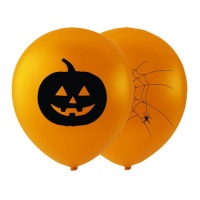 Globos de látex de calabaza y telaraña Halloween de 74 cm - 2 unidades