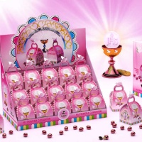 Cajas de comunión rosa con almendras recubiertas de chocolate de 35 gr - Tukan - 15 unidades