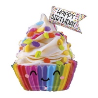 Globo de cupcake de Happy Birthday de colores de 58 x 71 cm - Grabo