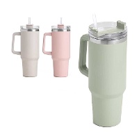 Vaso de 1,2 L térmico con asa y pajita de colores claros - 1 unidad