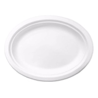 Bandejas de 32 x 25 cm ovaladas de caña de azúcar biodegradables blanco - 3 unidades