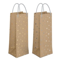 Bolsa vino de 33 x 11,5 x 5 cm kraft con estrellas - 1 unidad