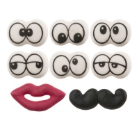 Figuras de azúcar de ojos, labios y bigotes - Dekora - 128 unidades