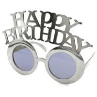 Gafas de sol redondas de Happy Birthday plateadas