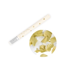 Cañón de confetti manual de corazones blancos y dorados - 35 cm