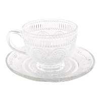Taza de 200 ml de cristal grabado transparente con plato