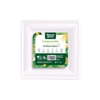 Platos de 20 cm cuadrados de cartón compostable blanco - 50 unidades