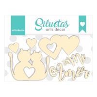 Chipboard mi amor gatos - Artis decor - 6 piezas