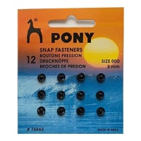 Botones de presión de 0,5 cm negro - Pony - 12 pares