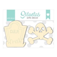 Chipboard de Lápida y calavera - Artis decor - 2 unidades