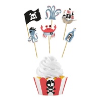 Set wrappers y picks de pirata - 6 unidades