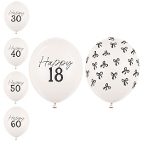Globos de látex de Número lazo negro Happy Birthday de 30 cm - 50 unidades
