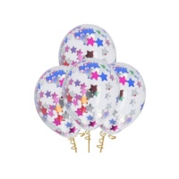 Globos de látex con confetti de estrellas de 30 cm - Folat - 4 unidades