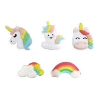 Figuras de azúcar de unicornios, nubes y arcoíris multicolor - Dekora - 50 unidades