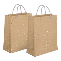 Bolsa regalo de 23 x 18 x 10 cm kraft con estrellas - 1 unidad