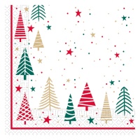 Servilletas blancas navideñas con árboles y estrellas de 16,5 x 16,5 cm - 20 unidades