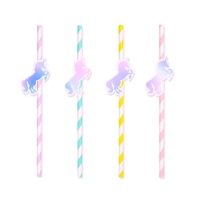 Pajitas de papel de unicornio iridiscente - 8 unidades