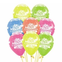 Globos de látex de Feliz Cumpleaños neón multicolor de 30 cm - Sempertex - 12 unidades
