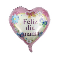 Globo de Feliz día mamá con mariposas y flores de 45 cm