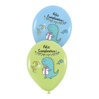 Globos de látex de Feliz Cumpleaños Dinosaurio de 30 cm - 6 unidades