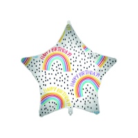 Globo de estrella Happy Birthday arcoíris de 46 cm - Procos
