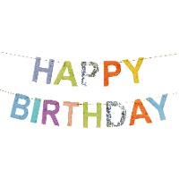 Guirnalda de Happy Birthday de flecos de colores de 2,20 m