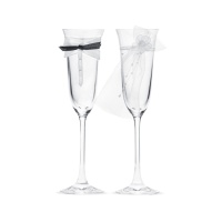 Copas de cristal para brindis de boda con lazos - 2 unidades