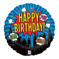 Globo redondo Happy Birthday de comic de 46 cm - Grabo