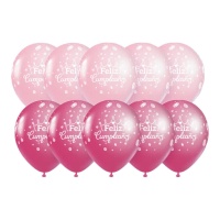 Globos de Feliz Cumpleaños rosas con corona de 30 cm - 10 unidades