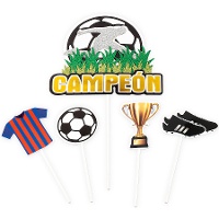 Topper para tarta de Fútbol balón y camiseta - 5 unidades