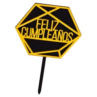 Topper para tarta de Feliz Cumpleaños hexagonal dorado