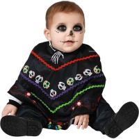 Disfraz de esqueleto con poncho mejicano para bebé