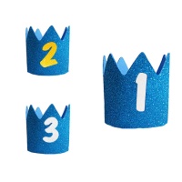 Corona de goma eva azul con purpurina con número infantil