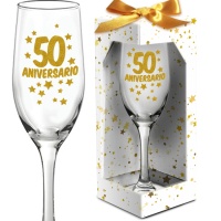 Copa de cristal con 50 aniversario dorado