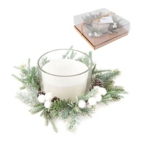 Vela con vaso decorado de Navidad blanco de 21,5 x 8,2 cm