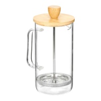Tetera de 600 ml con émbolo de borosilicato y tapa de bambú
