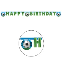 Guirnalda de fútbol de Happy birthday azul - 2 m