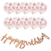 Kit de globos Happy Birthday Rose Gold - Monkey Business - 9 unidades