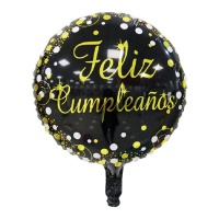 Globo de Feliz Cumpleaños negro y dorado de 45 cm