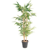 Planta artificial bambú de tallo claro con macetero negro de 1 m