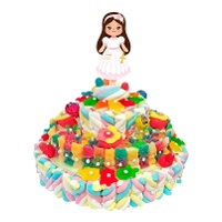 Tarta de chuches de comunión de niña morena de 850 gr