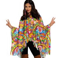 Poncho hippie flores coloridas para adulta