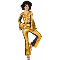 Disfraz de estilo disco dorado y negro para mujer
