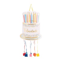 Piñata de tarta de Feliz cumpleaños de 40 x 55 cm