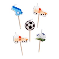 Velas de fútbol con balón y portería - 5 unidades