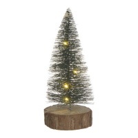 Árbol de Navidad verde con base de madera y luces de 20 cm