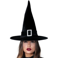 Sombrero de bruja clásico negro con hebilla para mujer