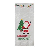 Bolsas para dulces transparentes de Papá Noel Merry and Bright de 24 x 10 cm - Wilton - 20 unidades