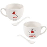 Taza de 265 ml Amor con mensaje y cuchara - 2 unidades